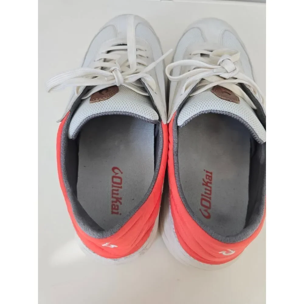 Olukai Mio Li Men’s Size 9.5 Neutral & Coral Sneakers Sude Mesh Comfort Travel